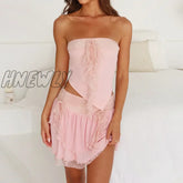 Hnewly Women Sexy Two Piece Outfit Dress Sets Y2K Fairy Lace Flower Sleeveless Crop Tops + Low